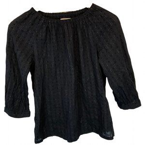Size: XL (14-16) - Black Textured Blouse w/ Silver Pinstripe